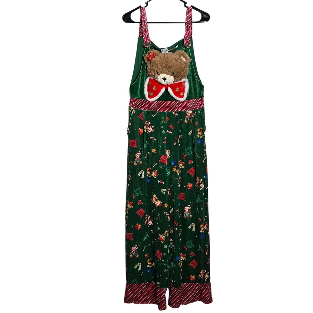 No Boundaries Velvet Christmas Teddy Bear Jumpsuit Medium Holiday Holiday Ugly